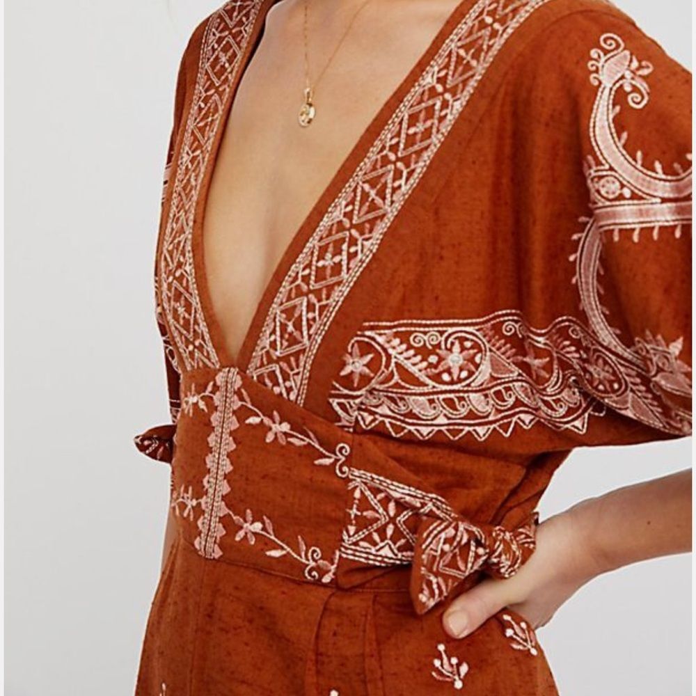 Free People Bohemian Brown Embroidered Women's Romper xs - Picture 7 of 7